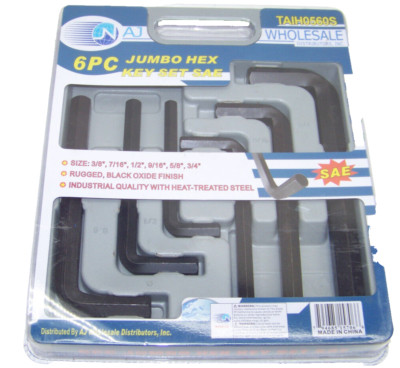 Hex Key Allen Wrench 6 Piece Set Jumbo SAE 3/8'' 7/16'' 1/2'' 9/16'' 5/8'' 3/4''