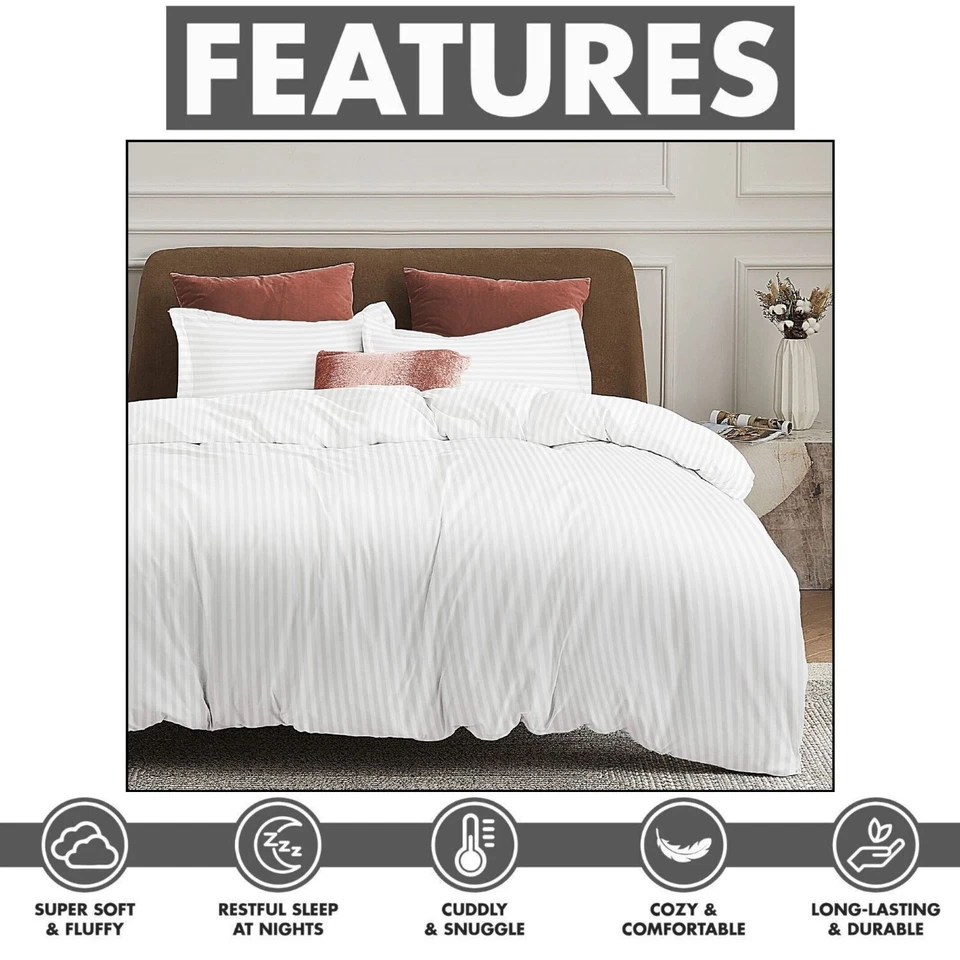Duvet Cover SET Luxury Stripe Quilt Covers Bedding Sets Single Double King Size - Image 4 of 4