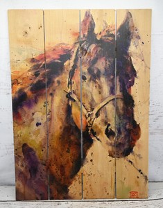 Beautiful Wile E. Wood Western Horse Cowboy Hanging Art on Solid Wood 20"X14"