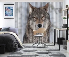 3D Gray Wolf ZHUA4406 Animal Photo Curtain Window Blockout Fabric Amy 2023