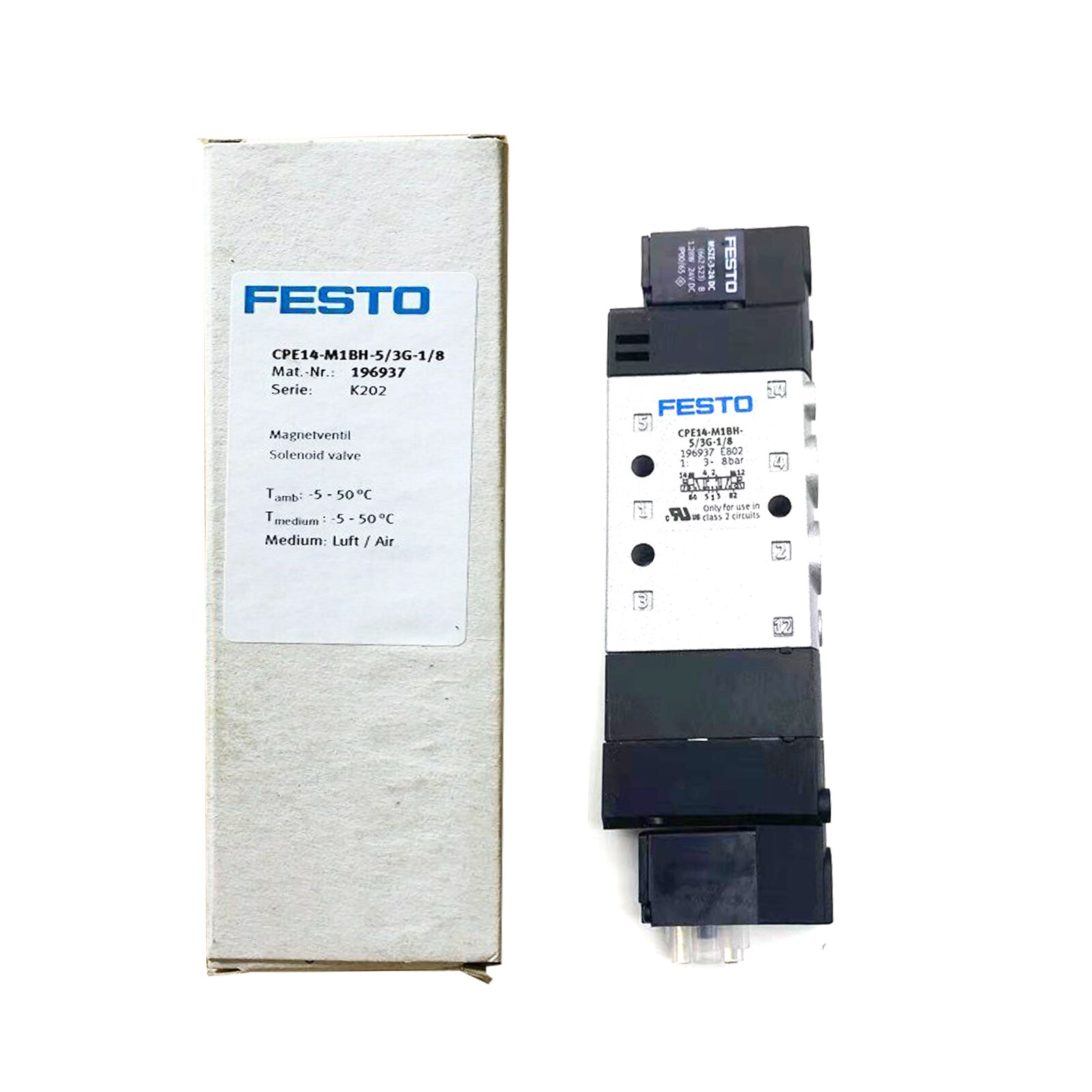 New In Box FESTO CPE14-M1BH-5 / 3G-1/8 196937 Solenoid Valve