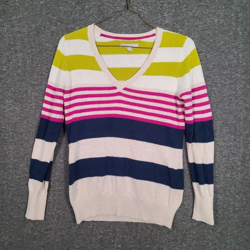 Old Navy V-Neck Sweater Women's Medium Long Sleeve Multicolored Stripe - 第 1/9 張圖片