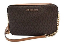 NEW MICHAEL KORS JET SET LARGE ZIP EW CROSSBODY BAG SHOULDER SIGNATURE LOGO