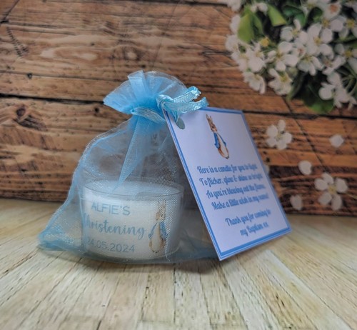 Personalised TEALIGHT Christening Baptism Peter Rabbit favours - Picture 6 of 13