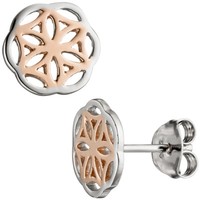 Ohrstecker Ohrringe Ohrschmuck, Blume Mit Muster, 925 Silber Bicolor Vergoldet