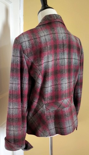 TRIBAL Cranberry/Gray Plaid Wool Blend Jacket/Coat w/ Brown Embroidery (12) NEW - Picture 4 of 8