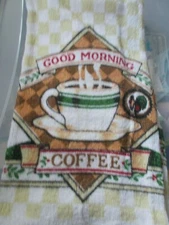 FULL UNCUT MULTICOLOR GOOD MORNING COFFEE  Print Cotton Kitchen Towel 