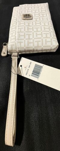 TOMMY HILFIGER Women's White & Beige Logo Zipper Wristlet Wallet Vegan Leather - Picture 5 of 10