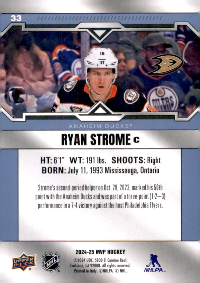 2024-25 Upper Deck MVP #33 Ryan Strome - Image 2 of 2