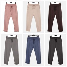 Women Ladies New Italian Elastic Waist Joggers Cotton Trousers Summer Plus Size