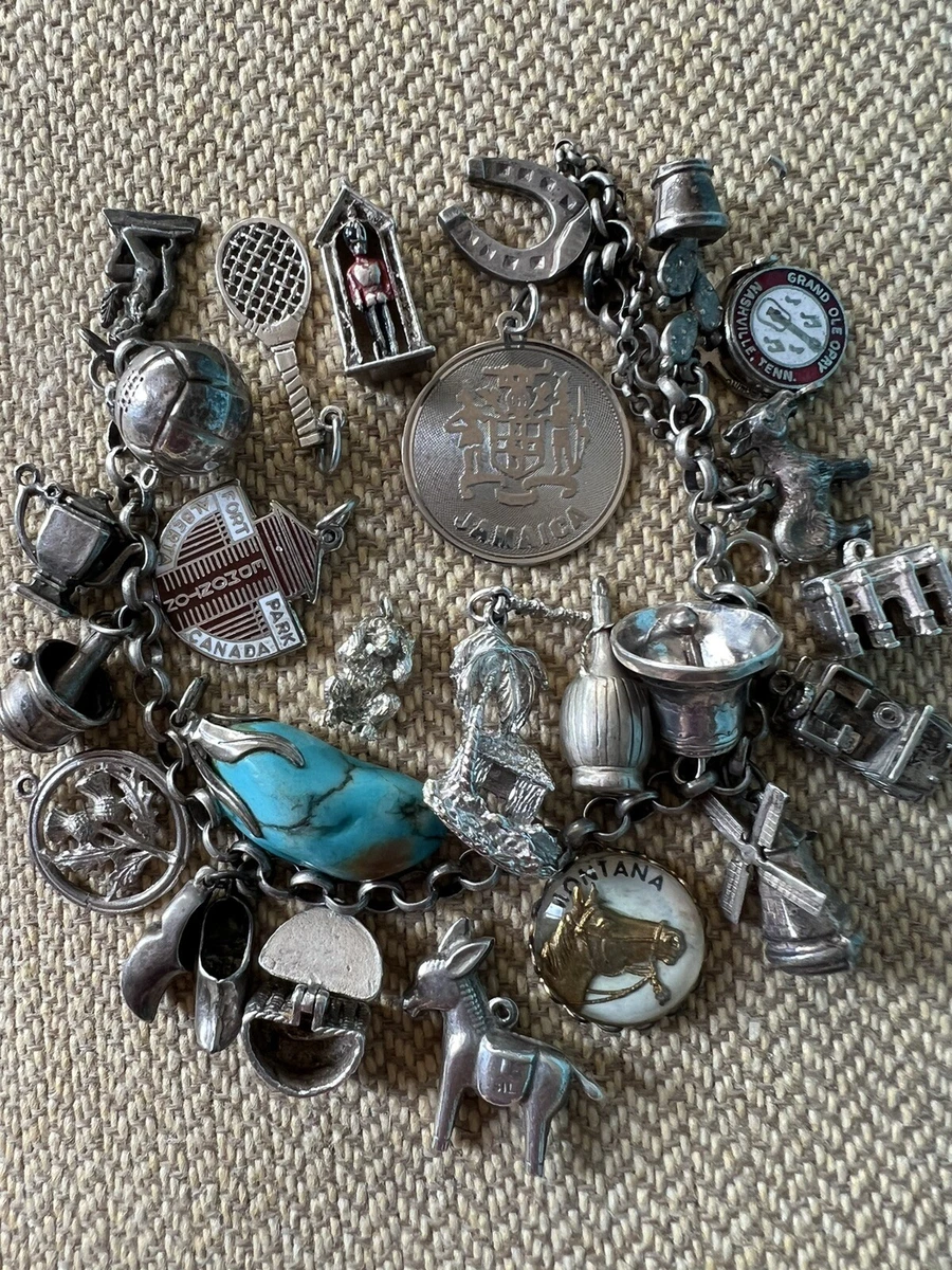 Antique Sterling Silver Charm Bracelet Stamped Every Link 