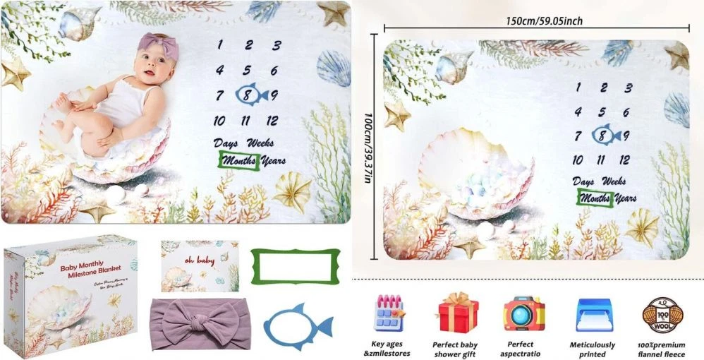 Ocean Themed Baby Milestone Blanket 60