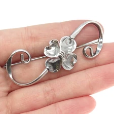 STUART NYE 925 Sterling Silver Antique Art Deco Floral Leaf Pin Brooch