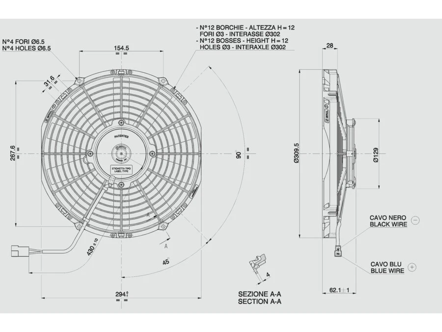 SPAL 11" 280MM COOLING FAN VA09-AP50/C-27A - 12V / 932 CFM / PULLING - Image 4 of 4