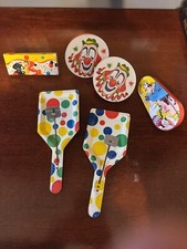 Lot 6 Vintage Antique Metal Tin Noisemakers New Years Eve Party 1950's Clown EUC