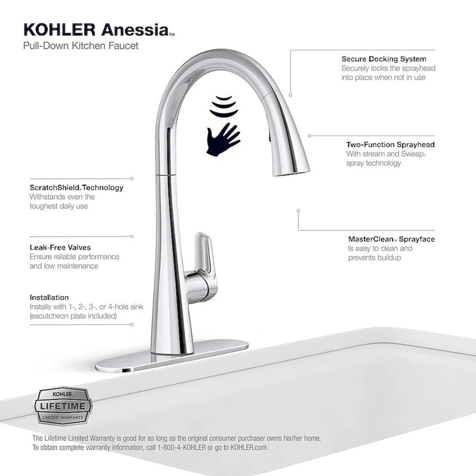 Kohler Anessia Touchless PullDown Kitchen Faucet Chrome MSRP 399 eBay