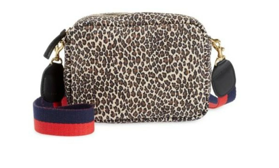 Clare V. Midi Sac Leopard Print Leather Crossbody Bag in Black