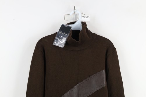 Deadstock Vtg 90s Streetwear Womens Large Leather Trim Wool Blend Knit Sweater - Picture 2 of 14