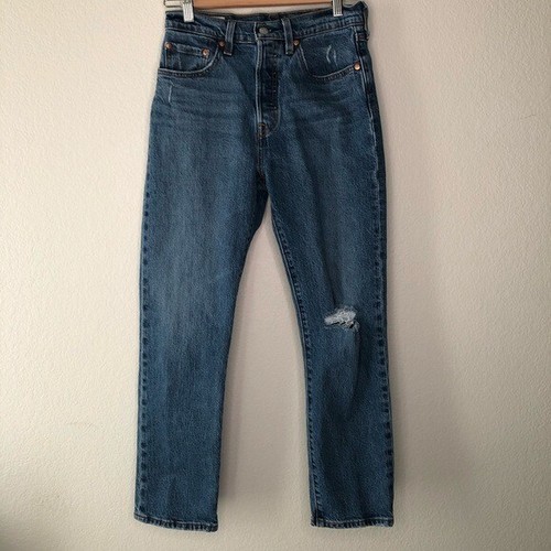 Levi's 501 button fly ripped blue jeans size W27 L28 | eBay