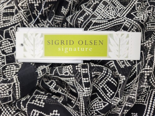 NWT Sigrid Olsen Signature Dress 4 Black Putty (Off White) Silk Sheer 3/4 Sleeve - Picture 6 of 7