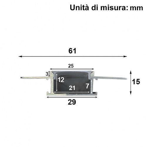 Profilo Alluminio a incasso larghezza 2cm per Striscia led BARRA-16-2M - Foto 2 di 8