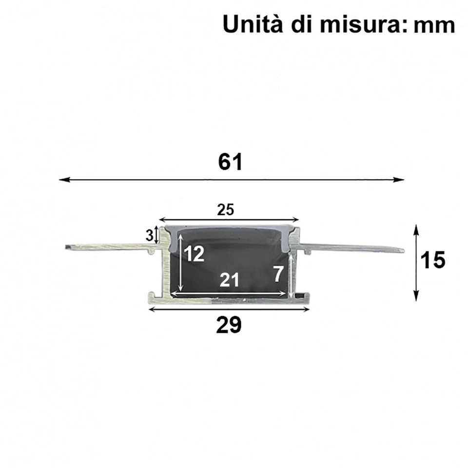 Profilo Alluminio a incasso larghezza 2cm per Striscia led BARRA-16-2M - Immagine 2 di 4