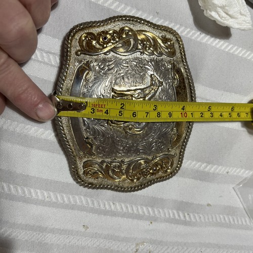 Vintage Montana Silversmith Sterling Silver Plated Belt Buckle Horse 2 Rubies - Picture 10 of 12