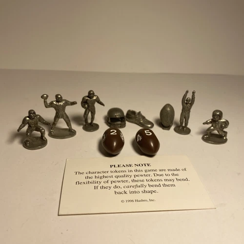 VTG NFL Monopoly Lot of 8 Pewter Game Pieces & 2 Football Shaped Dice Hasbro