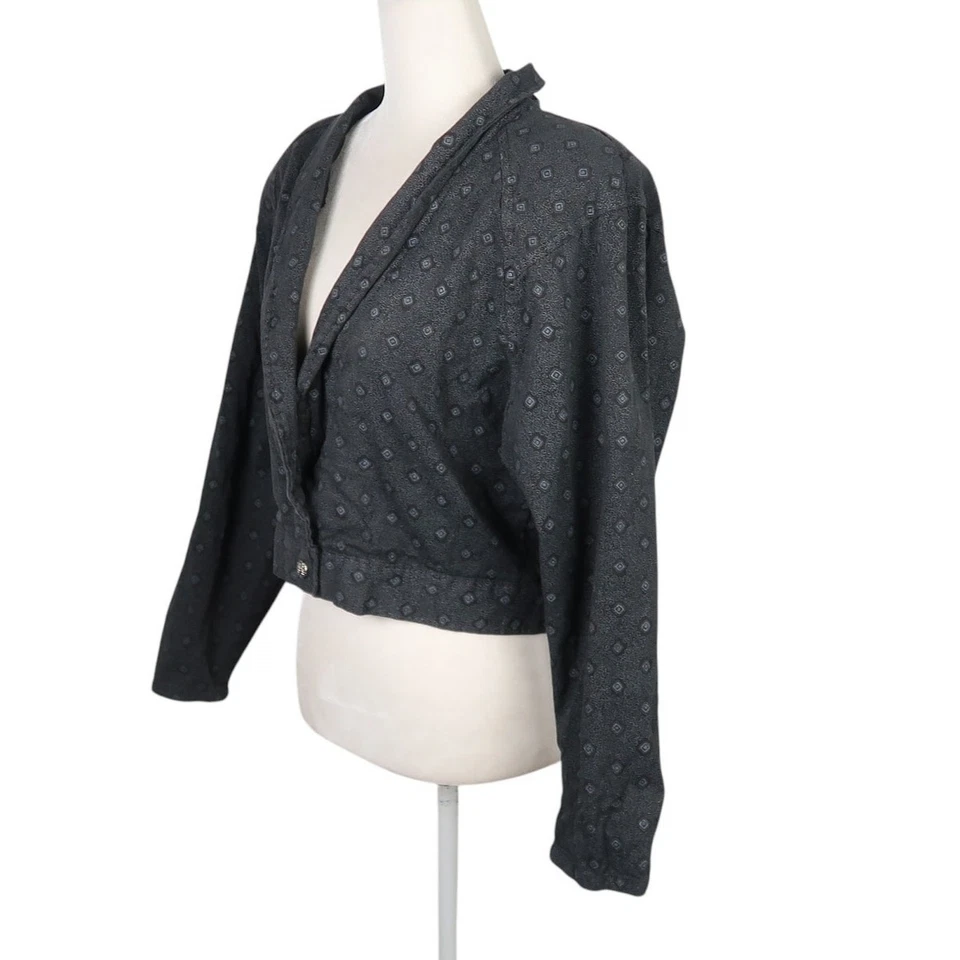 Chaqueta Blazer Vintage Años 80 A. Byer Gris Oscuro Estampado Geométrico Crop L Foto 3 de 4