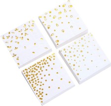 100 PK Gold Napkins - 4 Assorted Designs - 3-Ply Cocktail Napkins Folded 5 x 5