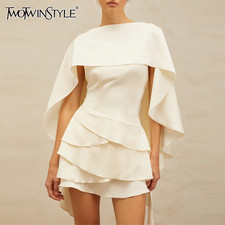 TWOTWINSTYLE Spliced Ruffles Slimming Dresses for Women Strapless Sleeveless Hig