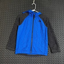 The North Face Boys Reversible Quilted Hooded Jacket Blue Gray Size M 10 12