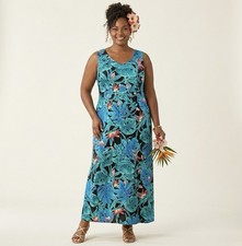 Hilo Hattie Long Maxi Sleeveless Hawaiian Dress Blue Floral Plus 22 Leaf Cotton