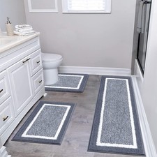 Bathroom Rug Mat Set 3 Piece Microfiber Shaggy Bath Set Non-Slip Ultra Soft