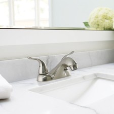 4-inch Centerset Dual Handle Bathroom Sink Faucet Satin Nickel with Push Pop-up