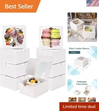 Stylish 50pcs White Bakery Boxes with Window - Ideal for Small Cakes & Treats