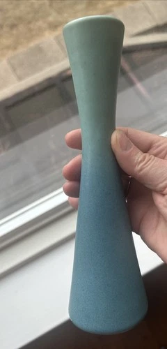 Vtg Van Briggle Pottery Vase Colorado Springs Turquoise Blue MCM Taper 8"
