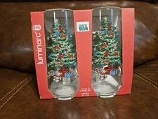 Vintage 1992 Luminarc "Christmas Tree" 16oz Tumblers Holiday Glasses Set 4 NEW
