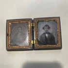 Daguerreotype Union Case Black & White Glass Portrait Photographs Set of 2 Men