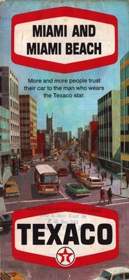 Vintage 1959 Texaco Miami & Miami Beach Folding Road Map Brochure Florida