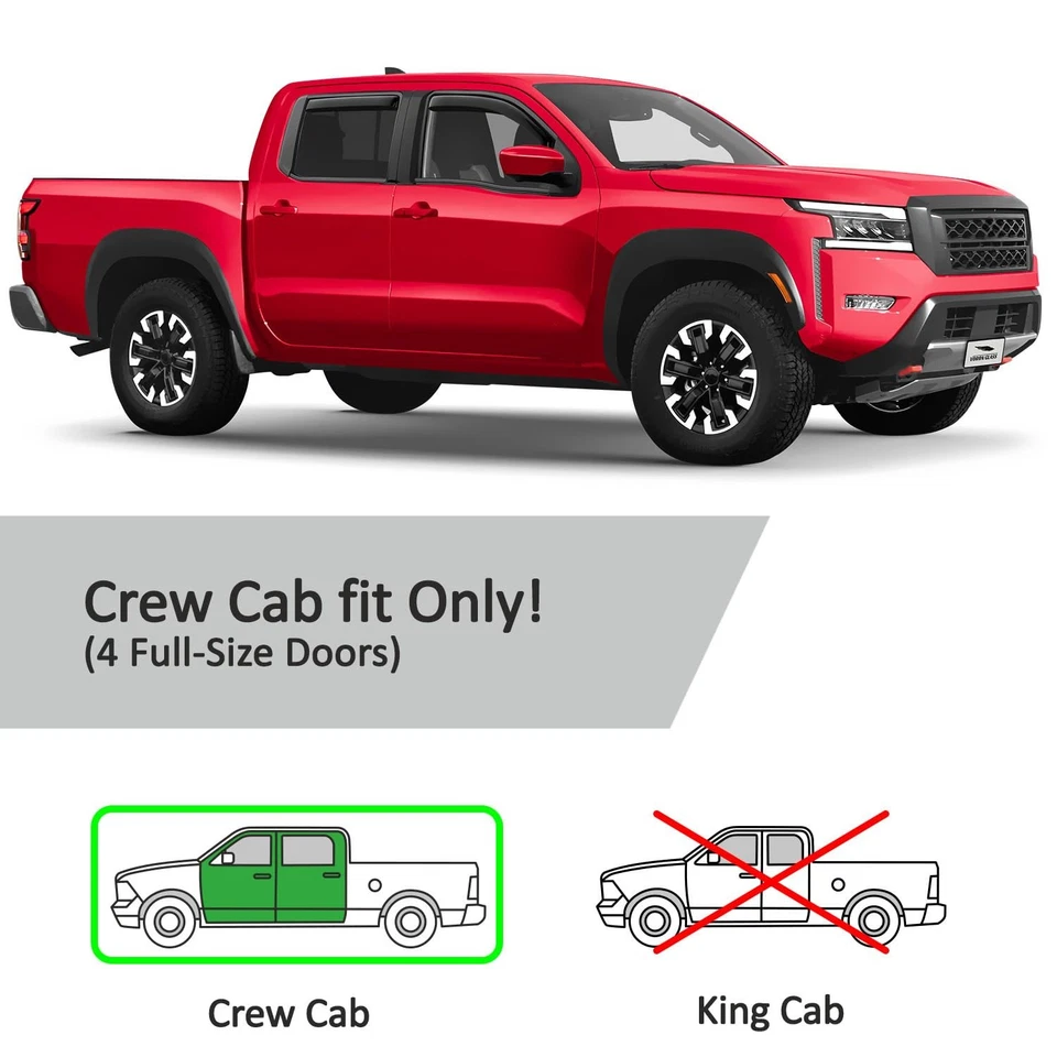 In Channel Window Rain Visor Wind Guard Fit 2022-2026 Nissan Frontier Crew Cab - Image 3 of 3
