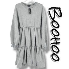New Boohoo Plus Tiered Dress Grey Long Sleeve Sweatshirt Tiered Skirt Womens 16