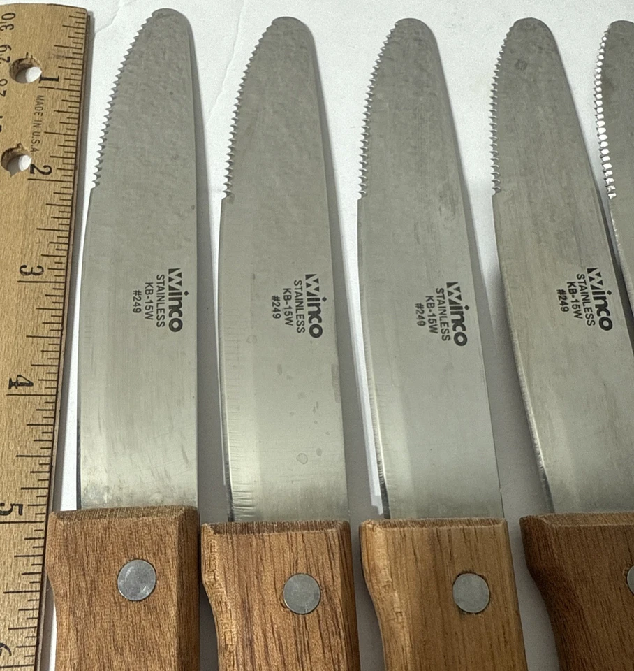 Cuchillo para carne Winco KB-15W #249 Jumbo con hoja de alta resistencia de 5 pulgadas LOTE de 6 mangos de madera Foto 4 de 4