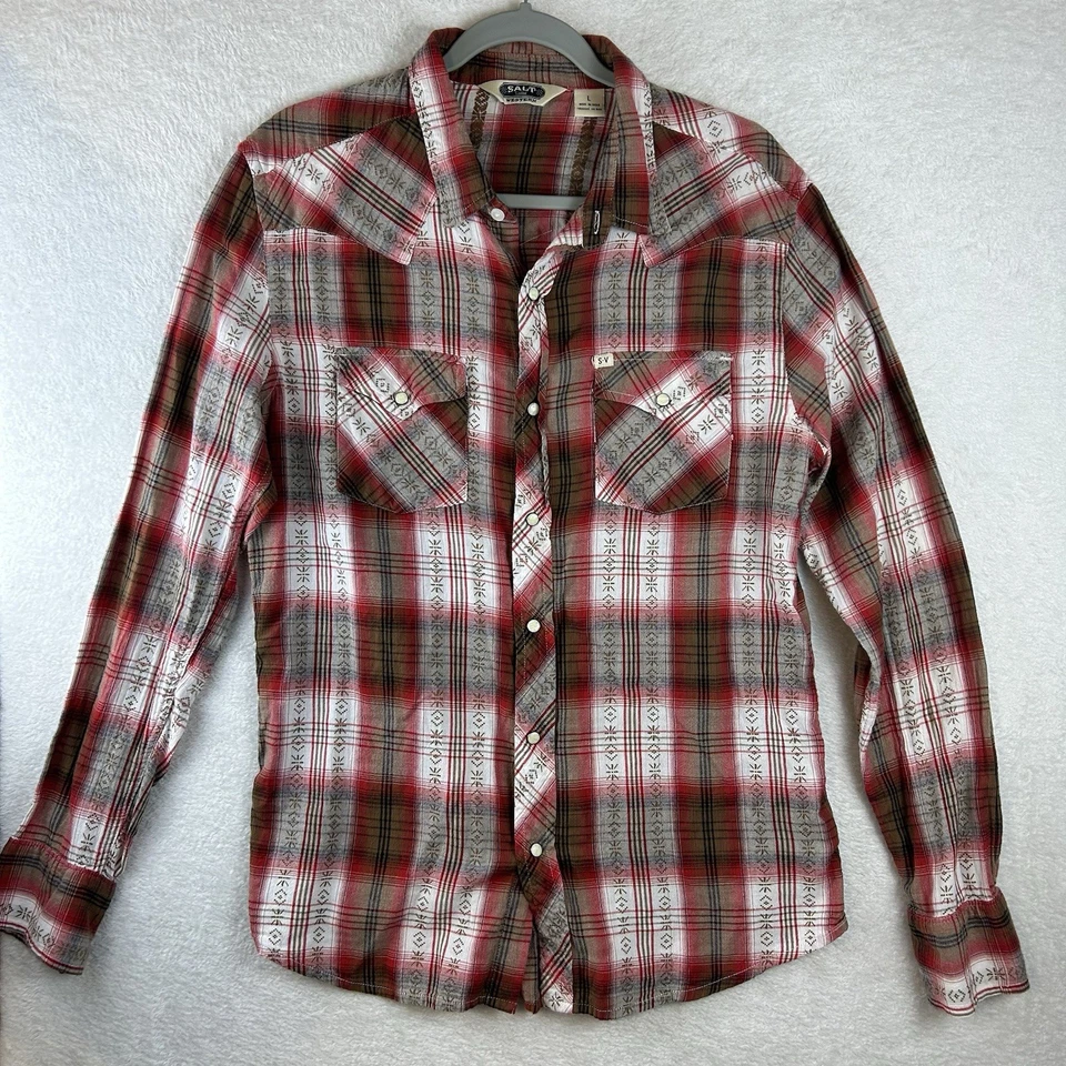 Salt Valley Western Shirt Men L SHRUNK (fits M Slim) Pearl Snap Cowboy Aztec - Image 2 of 4