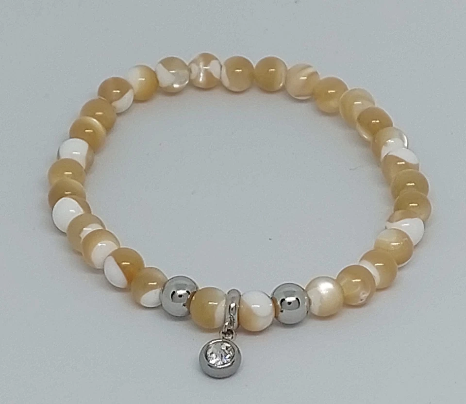 Modeschmuck Muschelkernperlen Armband Trochus Muschel  6 mm Perlen Handarbeit  - Bild 3 von 4