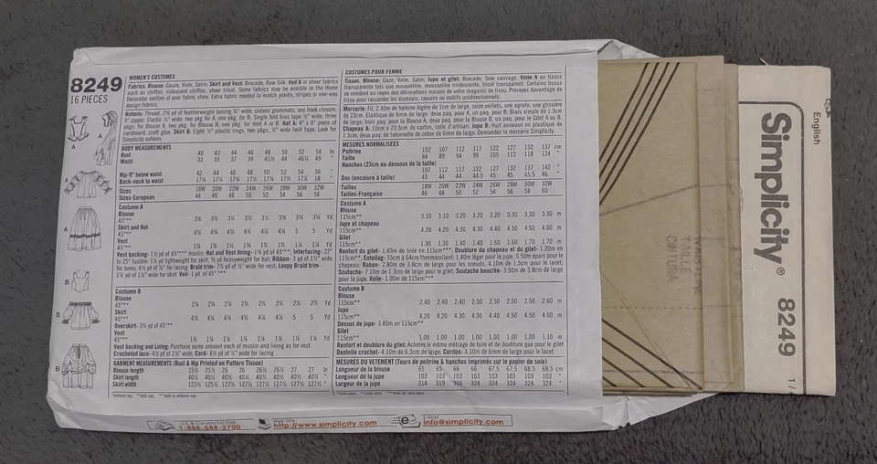 Simplicity Renaissance Medieval Costume Pattern 8249 Size FF Women 18W-24W UNCUT - Image 2 of 2