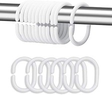 White Plastic Shower Curtain Rings Hooks for Bathroom Shower Window Rod Whit...