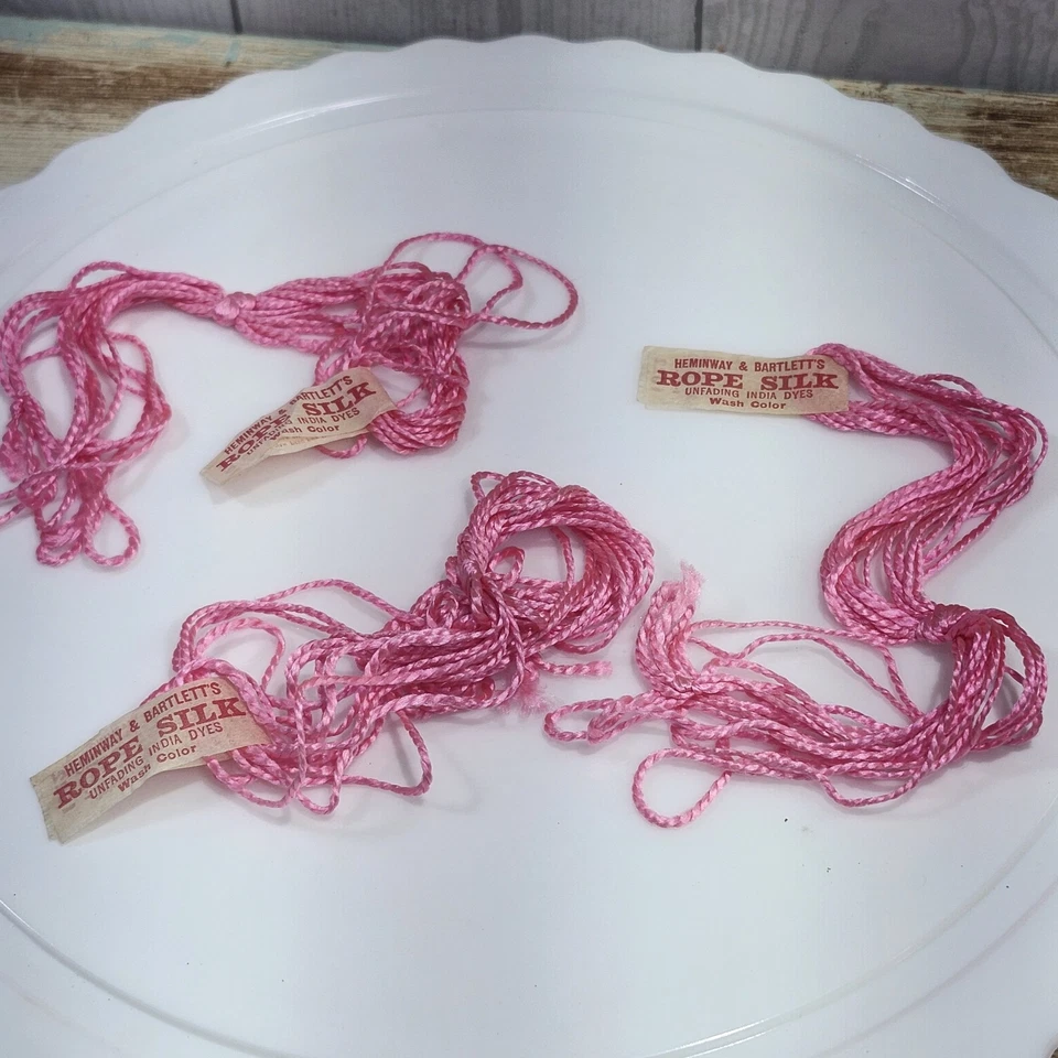 Antique Silk Thread Embroidery Shades of Pink Lot of 10 - Image 3 of 4