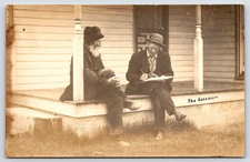 Antique Vintage Real Photo RPPC Postcard Photograph Men Hat Porch Home Assessor