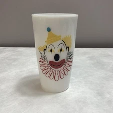 Vintage Hazel Atlas Clown Face Milk Glass Drink Tumbler 50s  - 5" Tall Kids